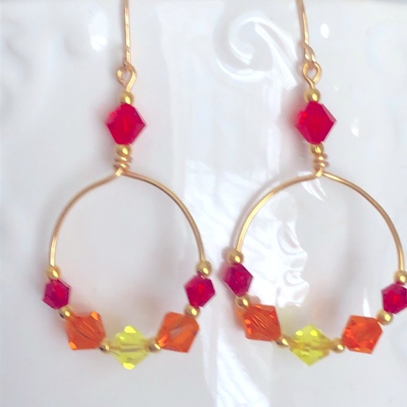 New Sparkling Glass Crystal Dangling Hoop Handmade Earrings Unique Artisan Gifts - Picture 3 of 6